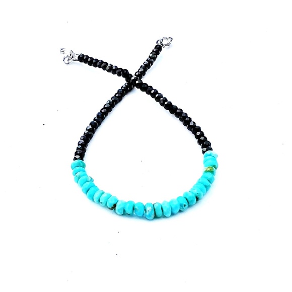 Natural Earth Mined Spinel and Rare Arizona Turquoise Bracelet 14k White Gold - Picture 2 of 6